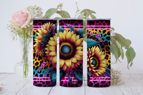Sunflower Leopard Tumbler Wrap PNG Graphic Crafts By Pizzom