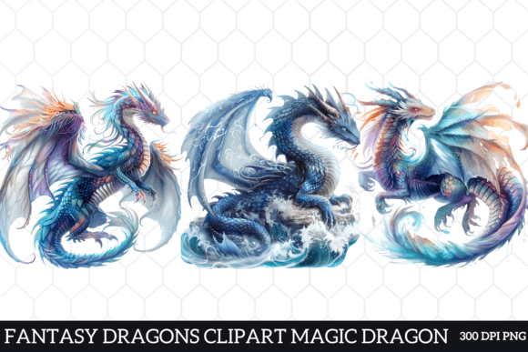 Watercolor Fantasy Dragons Clipart Graphic Illustrations By CraftArt