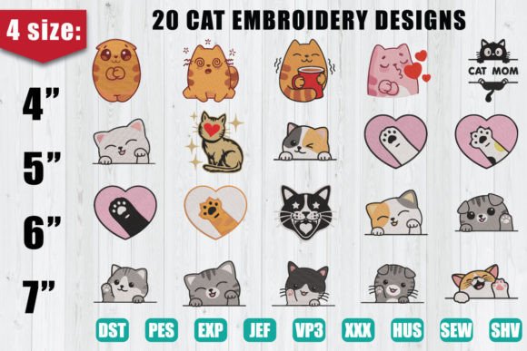 Cat Embroidery Design Bundle Graphic Hand Embroidery Patterns By MEGAMO
