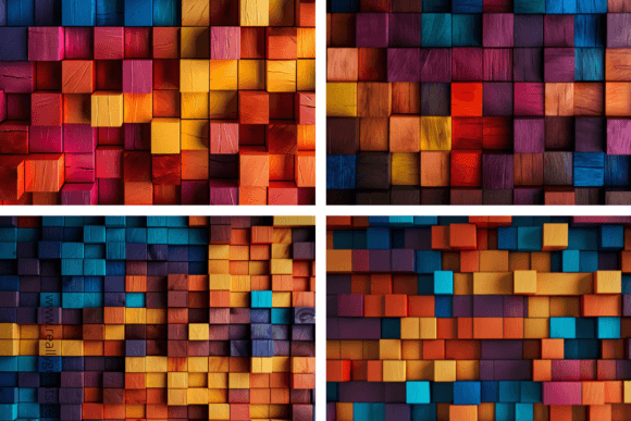 Colorful Wood Brick Wallpaper Design Grafik KI Muster Von ShadowHero