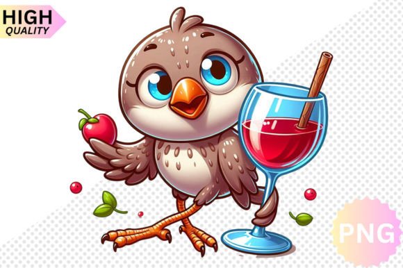 Funny Bird and Wine Glass Clipart Grafik Plotterdateien Von SVG Print design