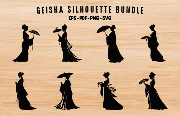 Geisha Silhouette Vector Clipart Set Graphic Illustrations By Gfx_Expert_Team