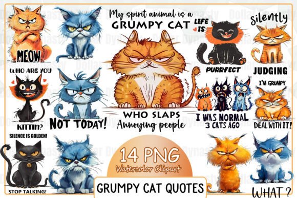 Grumpy Cat Quotes Sublimation Clipart Afbeelding AI Illustraties Door Dollar Dynasty