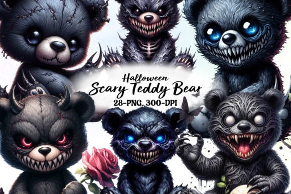 Halloween Scary Teddy Bear Watercolor Cl Gráfico Ilustraciones Imprimibles Por Creative Home