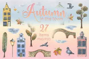 Houses in Autumn Watercolor Clip Art Graphic Illustrations By Natasha Chu 1
