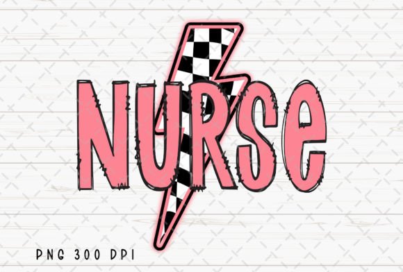 Pink Nurse Checkered Lightning Bolt PNG Gráfico Ilustraciones Imprimibles Por Flora Co Studio