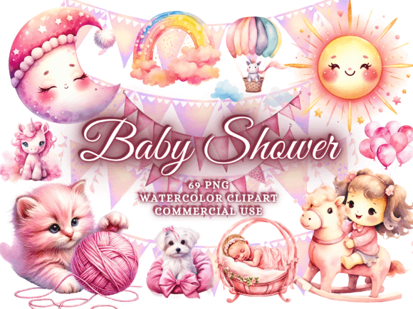 Pink Nursery Clipart Baby Shower Clipart Graphic Illustrations By Artistic Revolution