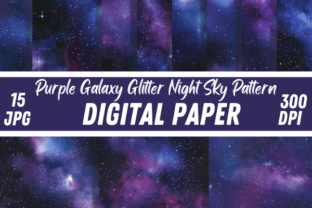 Purple Galaxy Glitter Night Sky Pattern Illustration Modèles de Papier Par Creative River 1