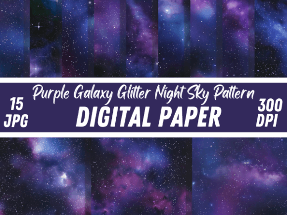 Purple Galaxy Glitter Night Sky Pattern Illustration Modèles de Papier Par Creative River