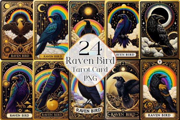Raven Bird Tarot Card Sublimation Illustration Illustrations Imprimables Par LiustoreCraft