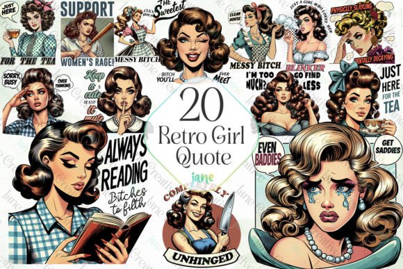 Retro Girl Quotes Sublimation Clipart Gráfico Ilustraciones Imprimibles Por JaneCreative