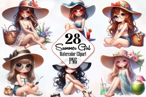 Summer Girl Watercolor Clipart, Girl PNG Graphic Illustrations By RobertsArt