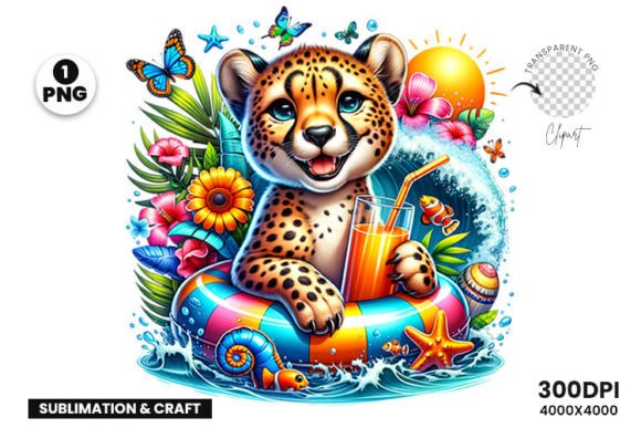 Summer Leopard Sublimation Clipart PNG Illustration Illustrations Imprimables Par Creative Arslan
