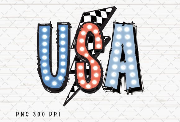 USA 4th of July Lightning Bolt Patriotic Graphic Illustrations By Flora Co Studio