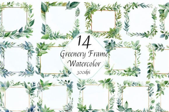 Watercolor Leaves Greenery Frame Clipart Graphic Illustrations By ArtCursor