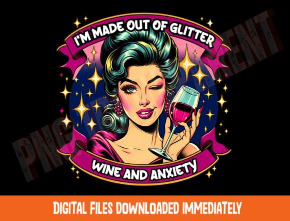 Wine & Anxiety PNG, Trendy Retro Mom Graphic T-shirt Designs By DeeNaenon