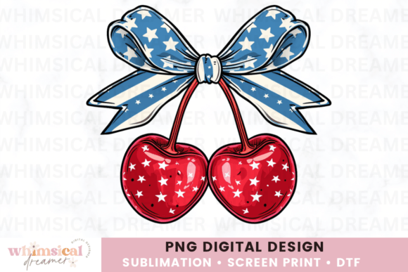 4th of July Coquette Cherry Bow Illustration Artisanat Par Whimsical Dreamer Designs