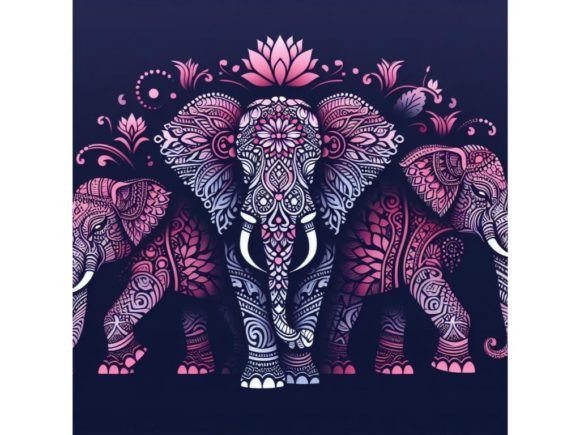A Bundle of Beautiful Decorative Elephan Grafik Druckbare Illustrationen Von A.I Illustration and Graphics