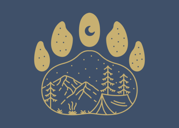Camping in the Wild Bear Footprint Graphic Illustrations By vektorkita
