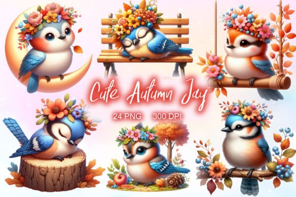 Cute Autumn Jay Birds Clipart Grafik Druckbare Illustrationen Von LiustoreCraft