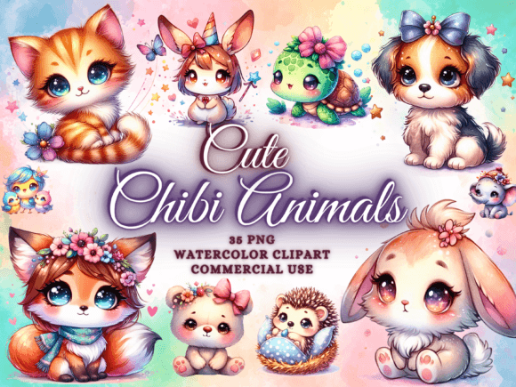 Cute Chibi Animals Clipart - Animals PNG Graphic Illustrations By Artistic Revolution
