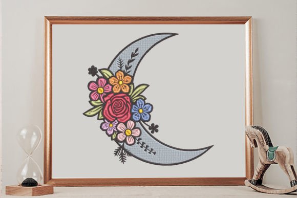Floral Moon Boho Embroidery Design By wick john