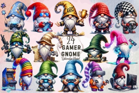 Gamer Gnome Watercolor Clipart Graphic AI Transparent PNGs By Vera Craft
