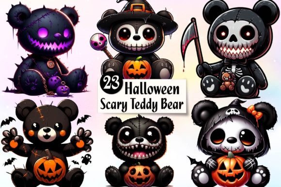 Halloween Scary Teddy Bear Clipart Grafik Druckbare Illustrationen Von Dreamshop