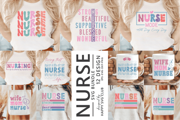 Nurse Svg Bundle,nurse T-shirt Bundle Gráfico Designs de Camisetas Por happy svg club