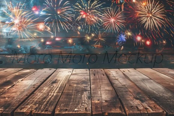 Patriotic Fireworks Rustic Wood Illustration Maquettes de Produits Conçues sur Mesure Par Moro Moro