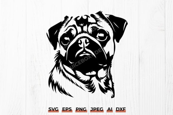 Pug Face SVG - Cute Dog Cricut Portrait Graphic Crafts By juiceboxy