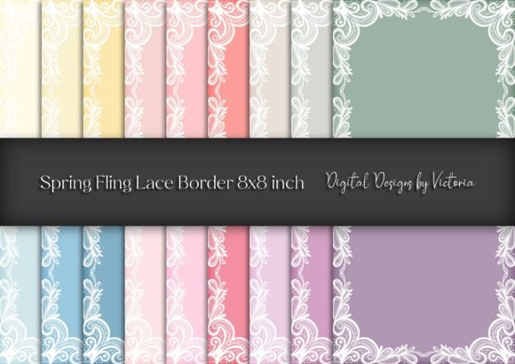 Spring Fling Lace Border Digital Paper Gráfico Planos de Fundo Por Digital Designs by Victoria