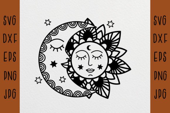 Sun and Moon Svg, Mandala Svg Grafik Druckbare Illustrationen Von Nataka