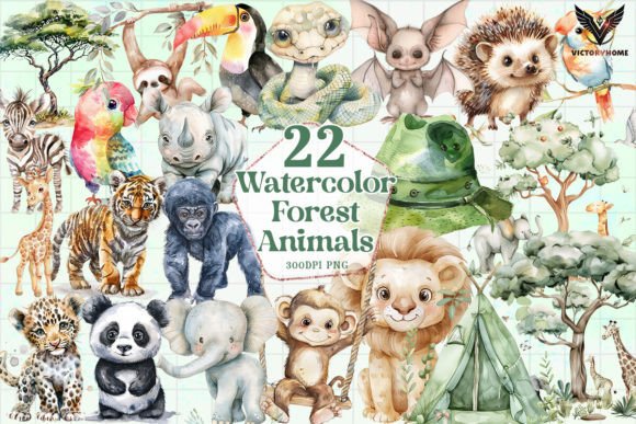 Watercolor Forest Animals Clipart PNG Illustration Illustrations Imprimables Par VictoryHome