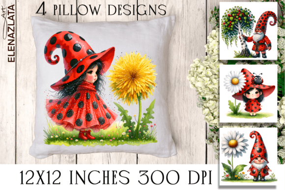 Watercolor Gnome Ladybug Clipart PNG Graphic Illustrations By ElenaZlataArt