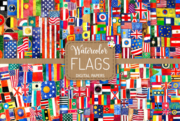 World Flags Watercolor Montage Papers Illustration Textures de Papier Par Prawny