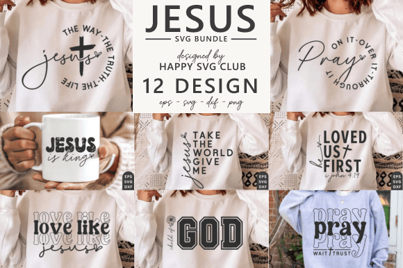 Jesus God Religious SVG PNG Bundle Illustration Designs de T-shirts Par happy svg club