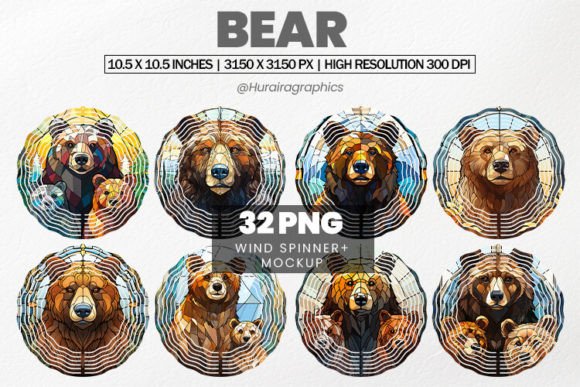 Bear Wind Spinner Sublimation Bundle Graphic Crafts By Hurairagraphics