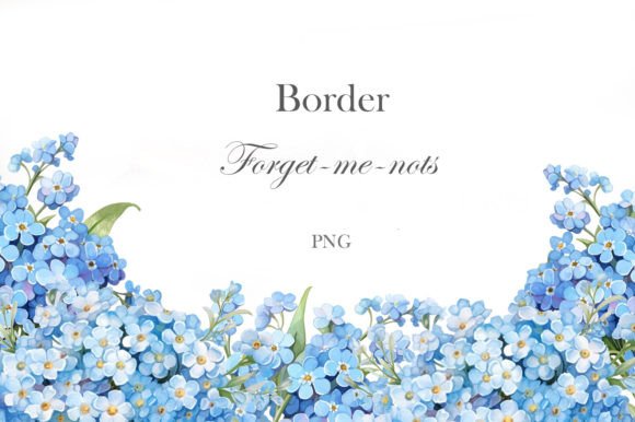 Blue Flowers. Forget Me Nots Border Grafik Druckbare Illustrationen Von lesyaskripak.art