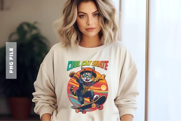 Cool Cat Skate T-shirt Design Afbeelding T-shirt Designs Door Universtock