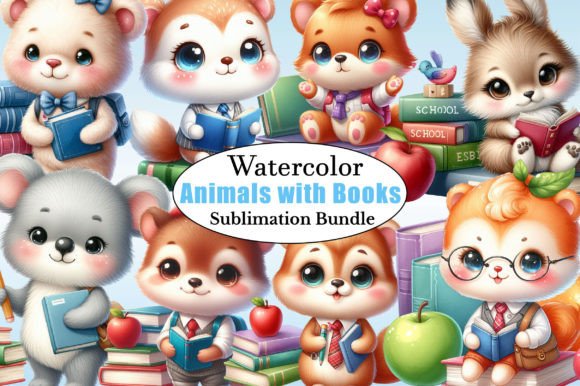 Cute Animals with Books PNG Clipart Graphic Illustrations By CitraGraphics