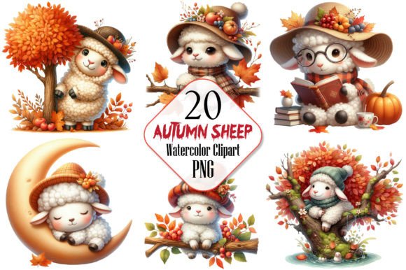 Cute Autumn Sheep Sublimation Clipart Graphic Illustrations By RobertsArt