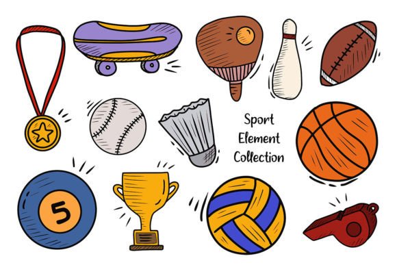 Cute Sports Sketch Element Collection Gráfico Ilustraciones Imprimibles Por fathurmutiah