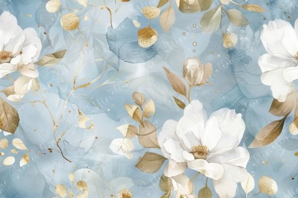 Elegant Blue and Gold Floral Wallpaper Grafik Papier-Muster Von Sun Sublimation
