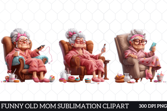 Funny Old Mom Sublimation Clipart Grafika Ilustracje do Druku Przez CraftArt