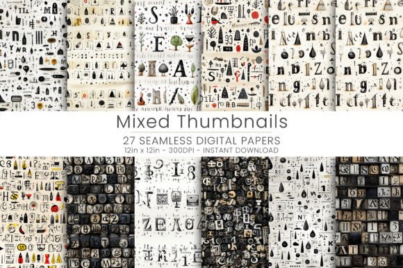 Mixed Thumbnalis Digital Paper Graphic Patterns By Mehtap