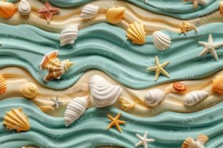 Ocean-inspired Abstract with Seashells Grafica Motivi di Carta Di Sun Sublimation