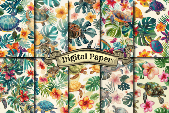 Tropical Sea Turtle Digital Paper Grafik Papier-Muster Von craftsmaker