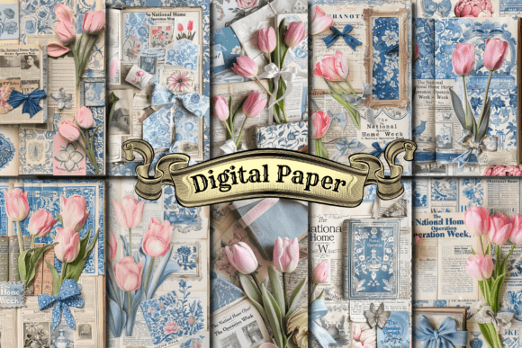 Vintage Tulip Junk Journal Pages Graphic Patterns By craftsmaker