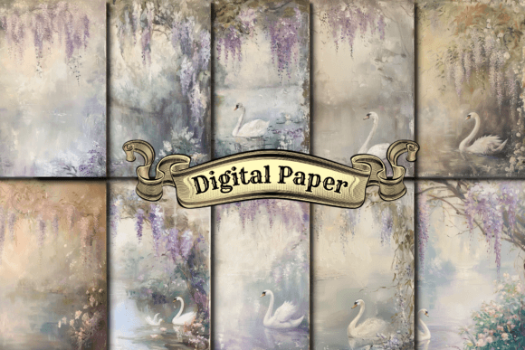 Watercolor Beautiful Swan Junk Journal Graphic Patterns By craftsmaker